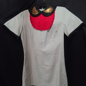 Elegant White and Red Women's Top with Gold Accents